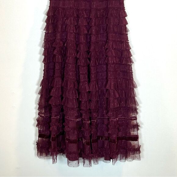 Mac Duggal 8054 Size 10 Amethyst Ruffle Tulle Cap Sleeve Tiered Party Midi Dress - Picture 9 of 11